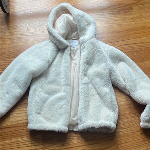 Nine West Cream Women’s Faux Fur Hooded Jacket like new small